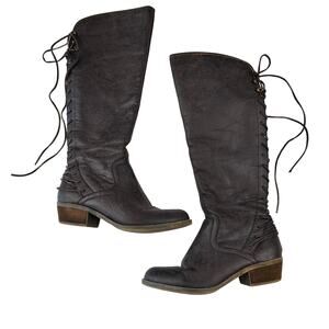 Kensie Garvey Faux Leather Knee High Boots Lace Up size 7 Brown